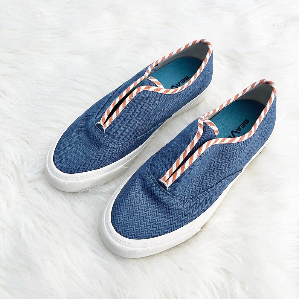 SeaVees Sunset Stripe Regatta Herringbone Twill Slip On Sneakers Coastal Preppy